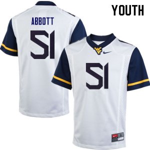 Youth West Virginia Mountaineers NCAA #51 Jake Abbott White Authentic Nike Stitched College Football Jersey AO15O16FH